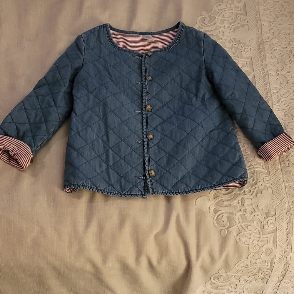 Carter's Blue Quilted Button-Up Jacket, Striped Lining, Size 6, Beautiful Design